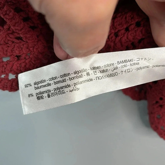 ZARA Crochet Crop Tank Top Rusty Maroon Spaghetti  Strap Bohemian Festival M - Picture 5 of 9